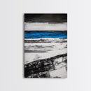 Ocean Horizon, Minimalist Seascape Painting, Black White and Blue Coastal Art, Framed Canvas Print, Modern Living Room or Office Wall Decor