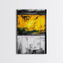 Golden Window, Abstract Rustic Wall Art, Black and White with Yellow Accents, Framed Canvas Print, Farmhouse or Entryway Wall Decor