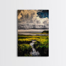 Stormy Marsh, Moody Landscape Art, Coastal Nature Scene, Modern Rustic Decor, Fall Home Wall Art, Framed Canvas Print, Office Artwork