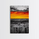 Sunset Landscape, Rustic Fence, Fiery Sky Art, Bold Color Wall Art, Abstract Nature Scene, Canvas Print, Boho Home Decor