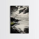 Moody Landscape, Black and White Art, Dramatic Sky, Coastal Scene, Nature Painting, Modern Home Decor, Minimalist Style, Framed Canvas Print