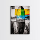 Abstract Surfboard, Colorful Beach Art, Modern Coastal Decor, Surfer Gift, Framed Canvas Print, Boho Wall Art, Bedroom Wall Art