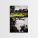 Marshland Reflections, Nature Landscape, Black and White Wall Art, Rustic Home Decor, Framed Canvas Print, Minimalist Aesthetic, Office Art
