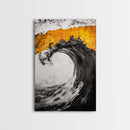 Giant Ocean Wave, Surfer Wall Art, Black and White Beach Print, Coastal Aesthetic, Framed Canvas Print, Ocean Lover Gift, Large Wall Art