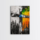 Wooden Cross, Religious Wall Art, Rustic Canvas Print, Faith Inspired, Spiritual Decor, Farmhouse Style, Living Room Art, Bold Colors