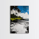 Tropical Beach, Palm Tree Art, Coastal Wall Decor, Canvas Print, Modern Seaside Artwork, Blue and Green Painting, Living Room Statement