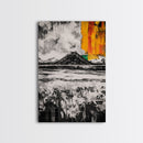 Volcano Landscape, Abstract Nature Art, Bold Modern Painting, Framed Canvas Print, Monochrome Mountains, Adventure Wall Decor
