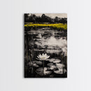 Water Lily, Tranquil Pond Scene, Zen Nature Decor, Floral Botanical Print, Relaxing Bedroom Wall Art, Framed Canvas Print