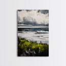 Ocean Waves, Storm Clouds, Coastal Drama, Seascape Wall Art, Framed Canvas Print, Modern Home Decor, Blue Gray Tones, Beach Aesthetic