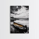 Rustic Canoe, Lake Wall Art, Black and White Decor, Nature Photography, Lodge Wall Decor, Cabin Art, Wilderness Print, Framed Canvas Print