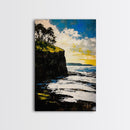 Dramatic Seascape, Cliffside View, Blue and Yellow Art, Canvas Print, Coastal Wall Decor, Beach House Artwork, Contemporary Style