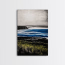 Misty Coast, Cliffside View, Ocean Horizon, Framed Canvas Print, Coastal Home Decor, Nautical Painting, Minimalist Wall Art