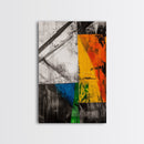 Abstract Geometric Art, Yellow Orange Blue Green, Black White Art, Minimalist Wall Decor, Contemporary Office Art, Framed Canvas Print