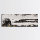 Surreal Ocean Art, Black and White Wave Print, Modern Seascape Painting, Coastal Wall Decor, Abstract Beach Canvas Print, Framed Canvas Print