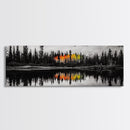 Fall Reflections, Black and White Forest, Vibrant Autumn Colors, Nature Photography, Living Room Wall Art, Canvas Print, Large Wall Art