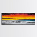 Fiery Sunset, Beach Scene, Ocean Waves, Vibrant Seascape, Framed Canvas Print, Living Room Art, Modern Coastal Wall Art, Beach House Decor