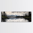 Mountain Reflection, Tranquil Lake Art, Black and White Landscape, Nature Inspired Decor, Framed Canvas Print, Cabin Wall Art, Moody Forest Scene