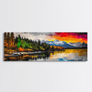 Vibrant Sunset, Mountain Lake Art, Autumn Landscape, Framed Canvas Print, Nature Decor, Living Room Art, Cabin Wall Art