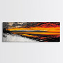 Snowy Shore, Golden Glow, Winter Sunset, Framed Canvas Print, Lake House Art, Dramatic Skies, Rustic Home Decor, Cabin Wall Art