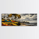 Tropical Beach, Palm Trees Art, Coastal Canvas Decor, Vibrant Ocean Art, Colorful Landscape, Living Room Wall Art, Framed Canvas Print