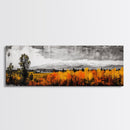 Autumn Landscape, Rustic Cabin Art, Mountain View, Fall Trees, Country Home, Black and White, Living Room Decor, Framed Canvas Print