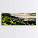 Green Rocks, Coastal Landscape, Nature Wall Art, Framed Canvas Print, Scenic Ocean Painting, Beach House Decor, Serene Wall Artwork