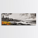 Coastal Storm, Monochrome Seascape, Bold Ocean Art, Framed Canvas Print, Black White Yellow, Living Room Wall Decor, Nautical Artwork