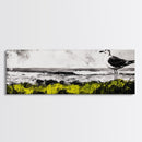 Seagull Perch, Ocean Shore, Moody Sky, Framed Canvas Print, Coastal Wall Art, Beach House Decor, Nautical Artwork, Nature Inspired