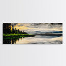 Lake Sunset Art, Landscape Painting, Nature Wall Decor, Tranquil Water Reflection, Rustic Home Art, Living Room Wall Art, Framed Canvas Print