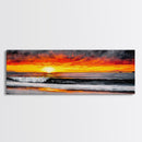 Fiery Sunset Over Ocean, Vibrant Beach Painting, Red and Yellow Sky Wall Art, Coastal Home Decor, Seascape Art, Living Room Artwork, Canvas Print