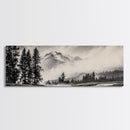 Mountain, Misty Landscape, Black and White, Forest, Framed Canvas Print, Large Wall Art, Minimalist Art, Modern Home Decor, Bedroom Wall Art