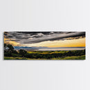 Golden Field, Sunset Overlook, Nature Landscape, Framed Canvas Print, Dramatic Sky, Rolling Hills, Rustic Farmhouse Decor, Large Wall Art