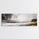 Rainy Coast, Moody Seascape, Black and White Art, Framed Canvas Print, Minimalist Wall Art, Beach House Decor, Ocean Landscape, Large Art