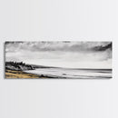 lack White Coast, Stormy Ocean, Dramatic Sky, Framed Canvas Print, Minimalist Seascape, Monochrome Wall Art, Office Decor, Bedroom Accent