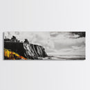 Coastal Cliff Painting, Black and White Seascape, Ocean View Artwork, Modern Nautical Decor, Beach House Wall Art, Framed Canvas Print