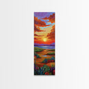 Sunset Field, Desert Painting, Framed Canvas Print, colorful desert horizon landscape wall art, autumn tones, boho entryway accent