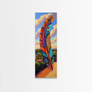 Feather Sky, Tribal Colorful, Bold feather landscape Framed Canvas Print, boho chic wall art, meditation room wall decor