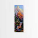 Mountain Pines, Autumn Stream, Framed Canvas Print vibrant alpine landscape painting, autumn trees and lake reflection, rustic lodge wall decor