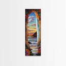 Ocean, Sunset, Archway, View, Framed Canvas Print, Coastal wall decor, tropical beach art, vibrant living room painting, boho landscape style