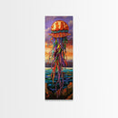 Jellyfish, Ocean, Fantasy, Color, Framed Canvas Print, Underwater coastal wall art, vibrant kids room decor, marine boho style painting