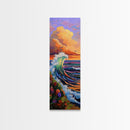 Wave, Sunset, Surf, Ocean, Canvas Print, dramatic wave crashing painting, sunset surf wall art, vibrant beach decor, surf shack canvas