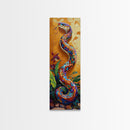 Colorful,Snake, Garden, Bold Mosaic Serpent Framed Canvas Print, Bohemian Wall Art, Unique Nature Decor, Southwestern Living Room