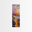 Seaside Sunset, Floral, Ocean Pathway Canvas Print, Vibrant Beach Decor, Coastal Hallway Wall Art, Bold Bohemian Beach Painting
