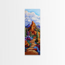 Trail Path, Wildflowers, Mountain View, Nature Escape Scene, Framed Canvas Print, Rustic Boho Wall Art, Cabin Entryway Decor