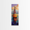Vibrant Buoy, Sunset Waterscape – Nautical Wall Decor, Coastal Art, Ocean Room Accent, Framed Canvas Print, Colorful Boho Sea Art