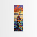 Colorful Boat, Sunset Sea, Vibrant Ocean Scene, Framed Canvas Print, Coastal Wall Decor, Eclectic Living Room Art, Nautical Wall Art