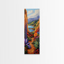 Colorful Desert, Garden, Pathway, Framed Canvas Print, boho art, hallway wall decor, vibrant landscape painting, cactus desert art