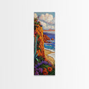 Ocean Cliff, Bloom, Sunset, Canvas Print, colorful coastal painting, fall flower art, boho beach house wall art, living room decor