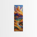 Dunes River, Mountains, Sunset, Framed Canvas Print, southwestern art, fall landscape painting, rustic home hallway wall decor