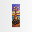 Vibrant Campfire, Sunset Beach – Colorful Beach Bonfire Painting, Fall Outdoor Wall Art, Framed Canvas Print, Cabin Living Room Style